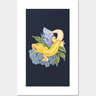 Leopard Gecko with Crystals & Forget-Me-Nots Posters and Art